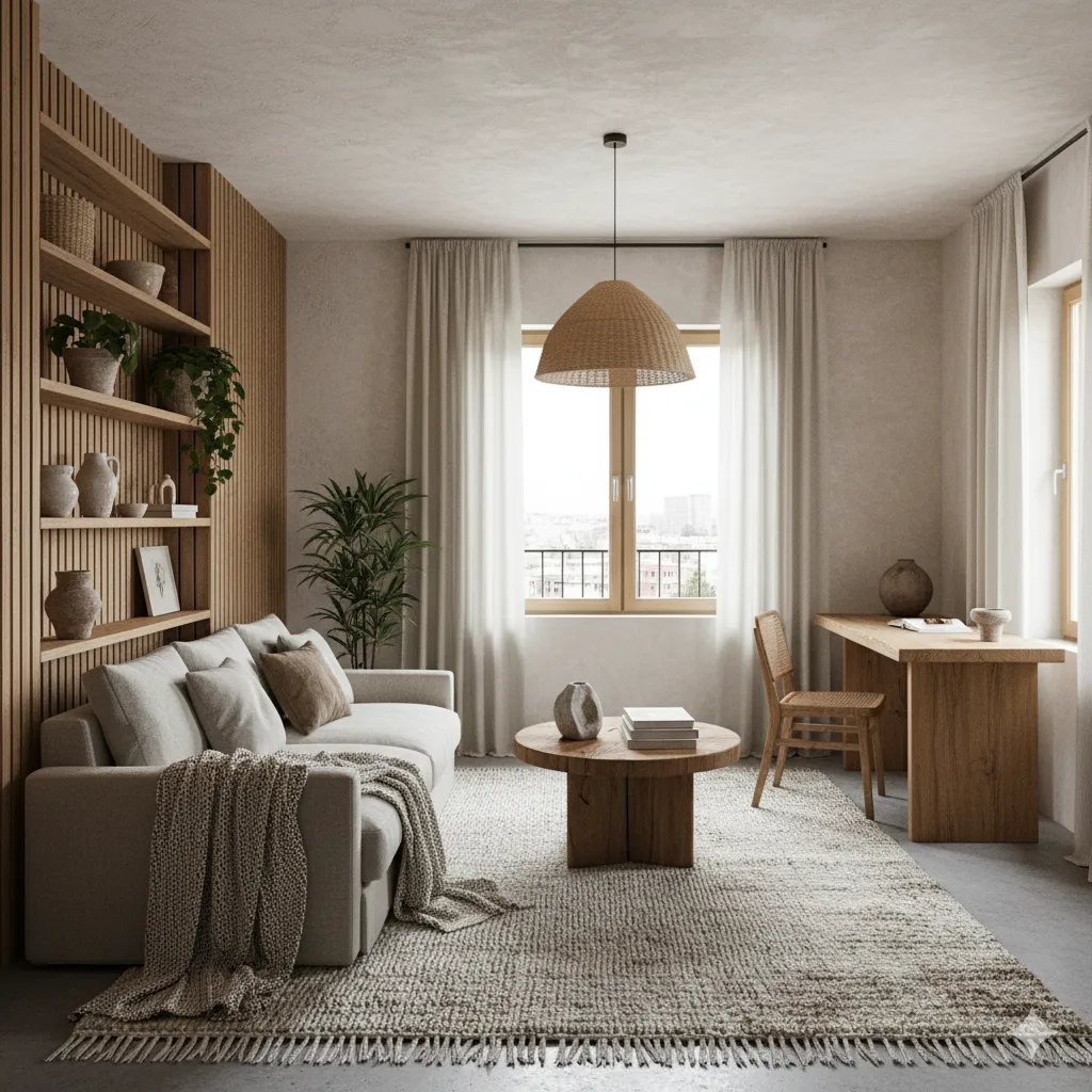 Natural materials and textures in small apartment design